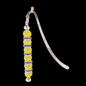 Blue & Yellow Rhinestone Book Mark with Elegant Crystal Accent and Durable Metal Hook for Pages