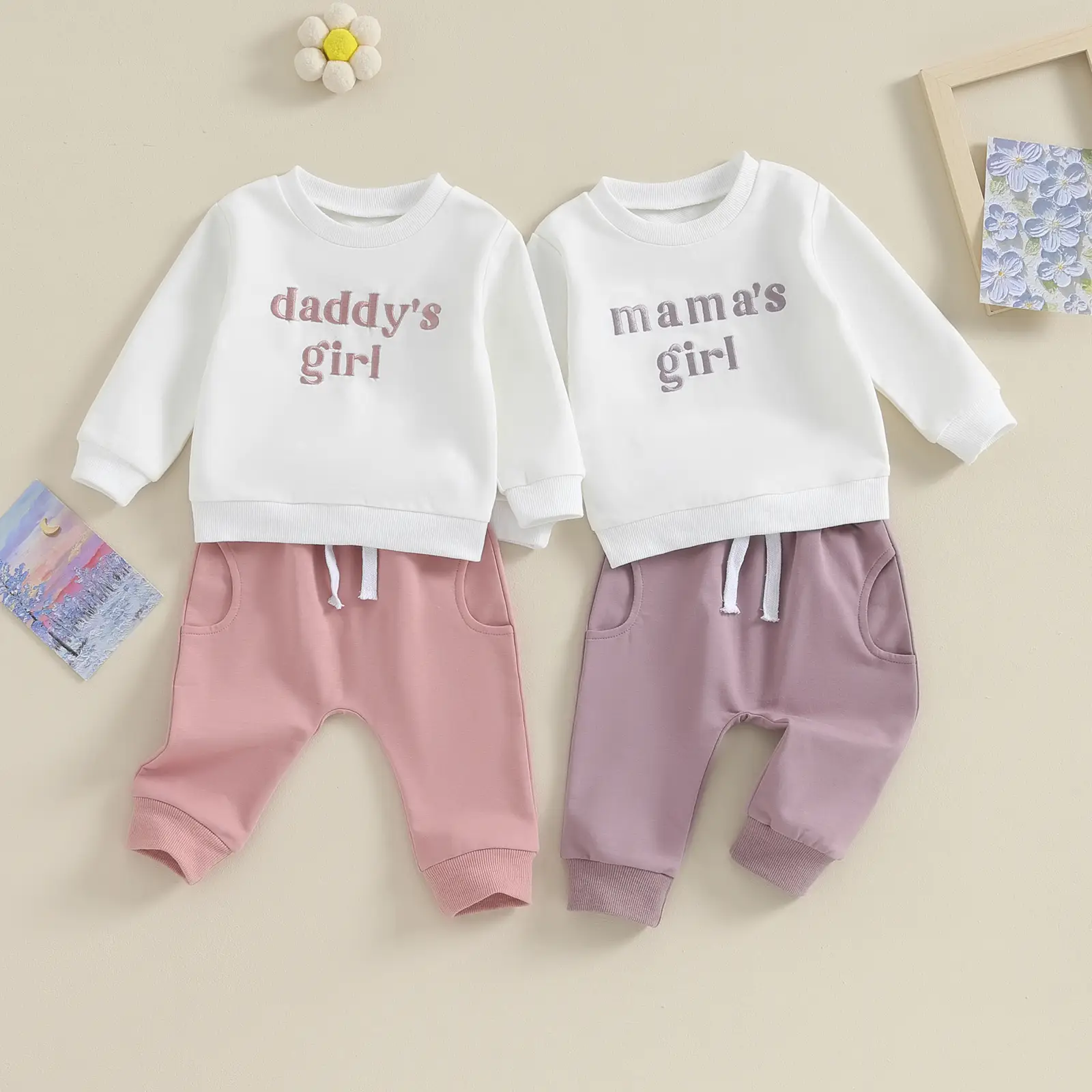 Toddler Baby Girl Clothes Long Sleeve Letter Print Pullover Sweatshirt Elastic Waist Pants Set 2Pcs Fall Winter Outfits