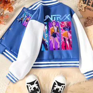 Girls Halloween Christmas Baseball Jacket, Short Casual Sports School Uniform, Cartoon Girl Design, Elastic Fabric, Youth Outerwear, Teen Titans Jackets, Loose Fit Jacket