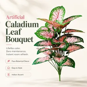 55cm Realistic Artificial Caladium Plant, Pink-Spotted Faux Tropical Green Plant, Ideal for Home and Office Decor