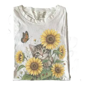 Vintage Sunflower Kitten 90s Graphic Tshirt, Retro Cottagecore Cat Unisex Shirt