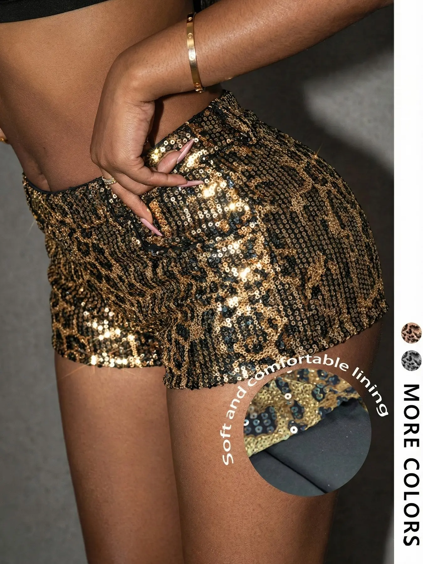 Women's Y2K Sequin Leopard Print Shorts, Womenswear, Slim Fit Soft Knit Lining, Casual Street Style, Party, All Seasons, Bottoms
