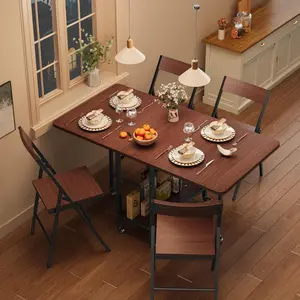 Dining Table Set for 4,Foldable Dining Table with 4 Foldable Chairs, Rectangle Space Saver Table and Chairs Set with Swivel Wheels, for Small Space,Apartment,Kitchen,Dining Room, Rustic Brown/Grey/Walnut