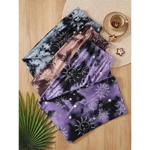 Plus Size 3 Counts Tie Dye & Galaxy Print Elastic Waist Sleep Pants, Casual Comfy Pajama Trousers for All Seasons, Women's Sleep Bottoms for Daily Home Wear