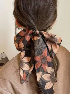 Women's Floral Scarf Headband, Vintage French Style Turban & Sweatband, Elegant Bow Hair Accessory for Winter Autumn Vacations Bowknot