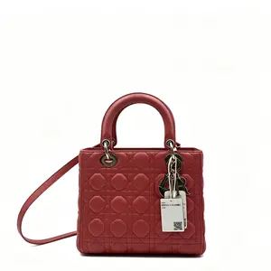 Pre-owned Dior H6 Daifei bag medium size, red rattan plaid lambskin + silver buckle version 19864