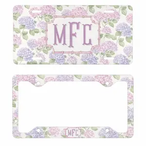 Coquette Hydrangea License Plate & Frame, Personalized Monogram Car Tag, Soft Pastel Floral Aesthetic, Cute Girly Custom Plate Gift