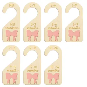 7Pcs Wooden Baby Wardrobe Dividers, 3D Pink Bow Baby Clothes Dividers from Newborn to 24 Month, Baby Closet Organizer