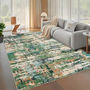 GARVEE Modern Abstract Washable Area Rug 5x7 for Living Room, Indoor Contemporary Floor Carpet, Soft Low Pile, Non-Slip, Foldable Thin Rug for Bedroom, Office, Dining Room, Green