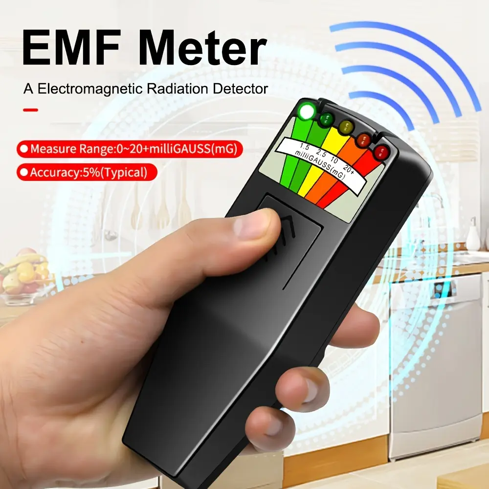 Portable Electromagnetic Field Meter for Wide Spectrum Detection - Easy-to-Read LED Display, Battery Powered, Safe Nuclear Radiation Testing, Indoor and Outdoor Use, Black with Yellow Accents