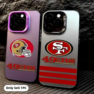 F-Francisco 49ers Phone, Smartphone Case For iPhone 12 13 14 15 Pro Max Air | Aurora Gradient Laser Metallic Phone Case | Multicolor Matte Finish with Smooth Soft-Touch Feel | Scratch-Resistant Anti-Fingerprint Protective Cover