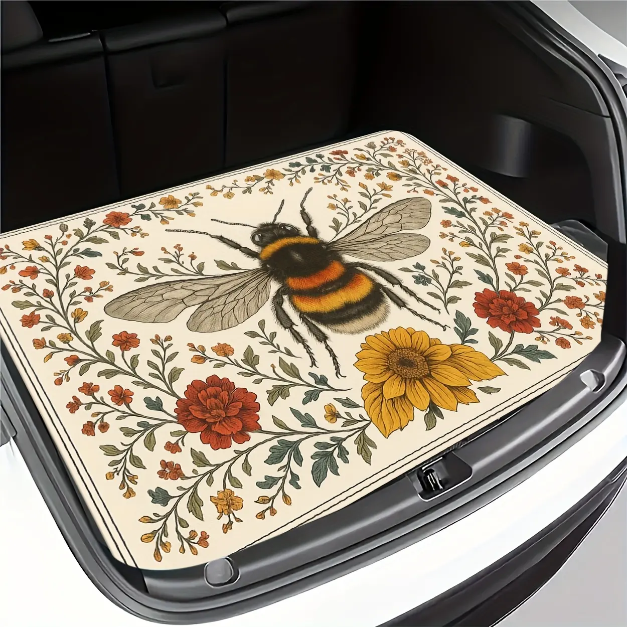 1pc Fit Car Trunk Mat with Bees & Honeycomb Pattern, Heavy-Duty Non-Slip SUV/Cargo Liner, All-Weather Protection, Fits Trucks, Sedans, Pet-Friendly Vehicle Floor Protector, Car Floor Mats, Car Interior Accessory, Car Accessories (for, for, GM, VW, for)