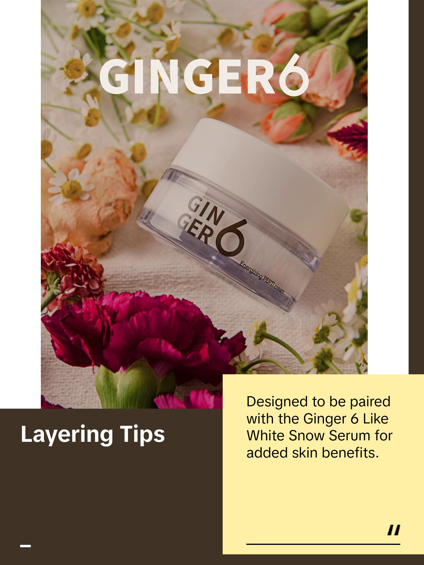 Ginger 6 Energizing PEPTI Cream (1.69fl. oz.) Revitalizing Skin Care, Brightening, with Ginger Water Extract