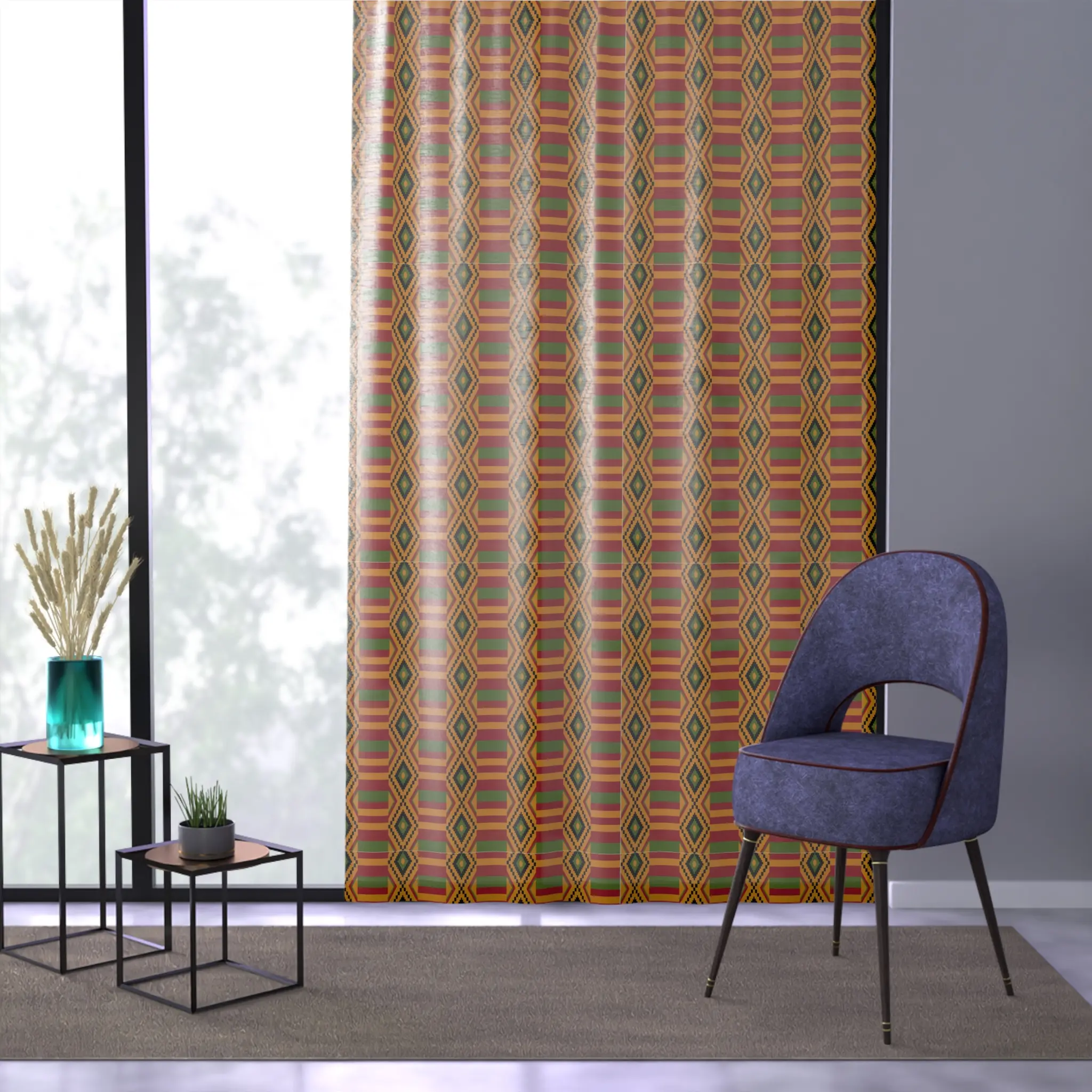 Kente Window Curtain - African Print Home Decor, Living Room Treatment, Vibrant Colorful Drapery, Ethnic Fabric Valance, Traditional Room