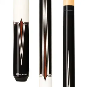 Wrapless Billiards & Snooker Cue - Players Black and Imitation Bone Design, 15in Length, Leather Tip