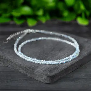 Natural Faceted Labradorite 2mm Tiny Beads Dainty Choker Healing Crystal Minimalist Women Girl Necklace Gift