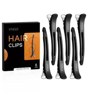 6 Pack Professional Hair Clips for Styling Sectioning, Non Slip Duck Billed with Silicone Band, Hair Roller Clips No Crease - Length 4.3'' for Salon and Home Haircuts(Black)