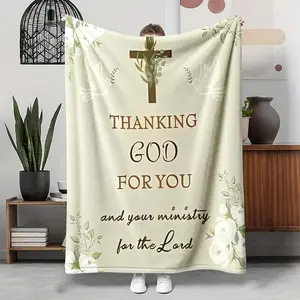 Thanking God For You Ministry Appreciation Christian Blanket, 1 Count Soft Warm Flannel Throw, Pastor Appreciation Gift Blanket