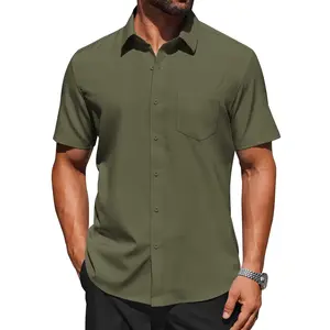 Men's short sleeved button up shirt, lightweight, stain resistant, business casual shirt, wrinkle free(Sheet)