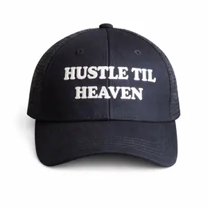 Hustle Til Heaven Black Baseball Cap with White Lettering and Adjustable Strap for Men and Women