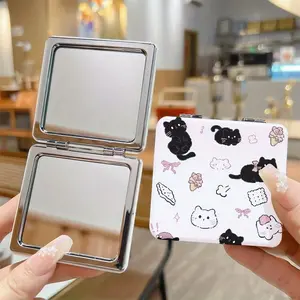 Cute Cat Design Portable Makeup Mirror - Double-Fold Travel Mirror, Pocket Makeup Mirror for Women and Teen Girls, Ideal Gift for Birthdays and Holidays