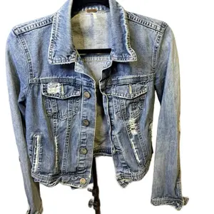 Free People Denim Jacket - Size 4, Distressed Style, Button Front, Two Front Pockets, Long Sleeves