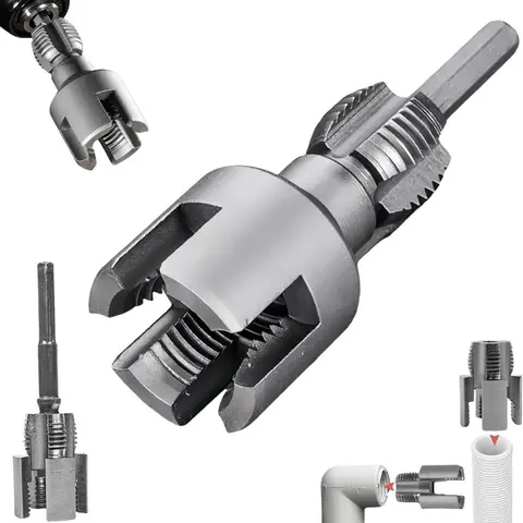PVC Pipe Thread Cutting Tool - Dual-Function Alloy Steel Head, US 1/2"-3/4" Integrated Internal-External Drill Shank Mount, Industrial-Grade Durability, for Plumbing DIY, Plastic Pipes, Improves Flow Rates