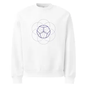 White Sweater – Purple Dodecahedron (Centered Front &amp; Upper Back Print)