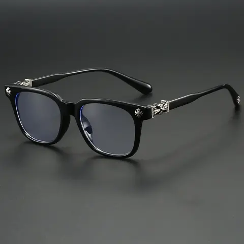 Anti-Blue Light Fashion Metal Square Frame Flat Lens Reading Glasses - Versatile Outdoor, Casual Style, All Seasons, Plain Pattern