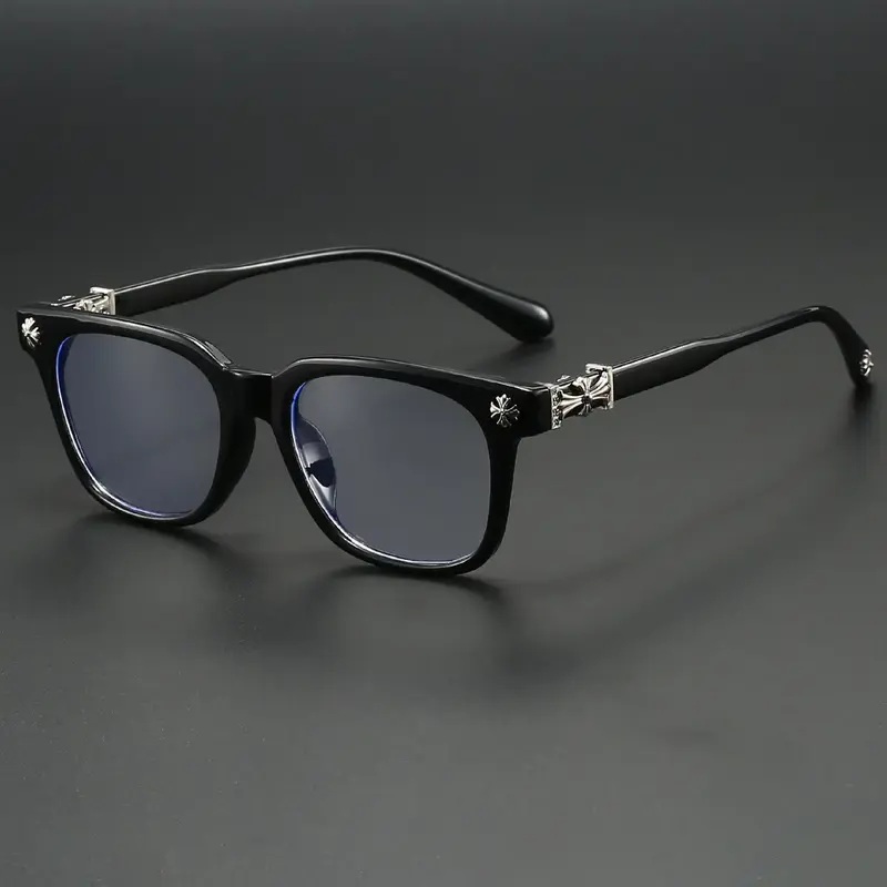 Anti-Blue Light Fashion Metal Square Frame Flat Lens Reading Glasses - Versatile Outdoor, Casual Style, All Seasons, Plain Pattern
