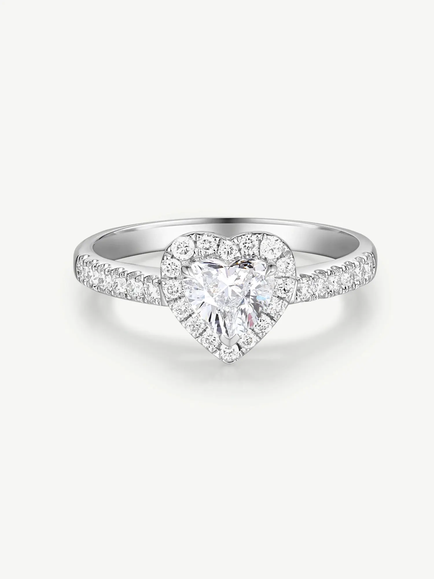 "Eternal Heartbeat" Lab Grown Diamond Halo Heart Engagement Ring in Sterling Silver Promise Anniversary Wedding Ring for Women (0.3-1 Carat Center Stone)