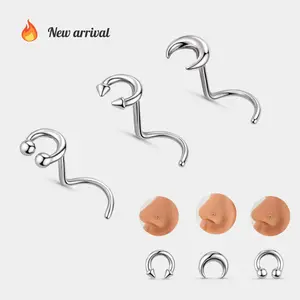 Oufer 20G 3PCS Nosril Ring Pack Septum Design Shape Top Nostirl Piercings 316L Stainless Steel