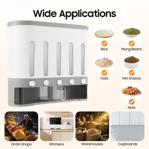 Transparent Wall-Mounted Cereal & Rice Dispenser. Dry food storage container for kitchen. Detachable lid & scale. Keep food fresh.
