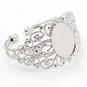 18x25mm Rhodium Colors Plated Bangle Base Bracelet Blank Findings Tray Bezel Setting Cabochon Cameo  (K7-39)