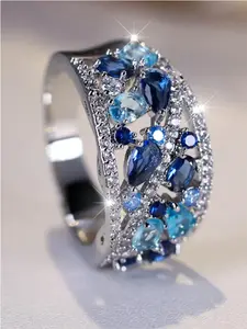 Blue waterdrop crystal ring with simulated sapphire look. Elegant, lightweight, and suitable for daily wear. Perfect gift for loved ones.
