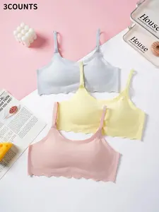 3 Piece Set for Teen Girls Underwear, Comfortable Padded Bras with Cartoon Pattern, Basic Solid Colors for All Seasons, Underwear Sets