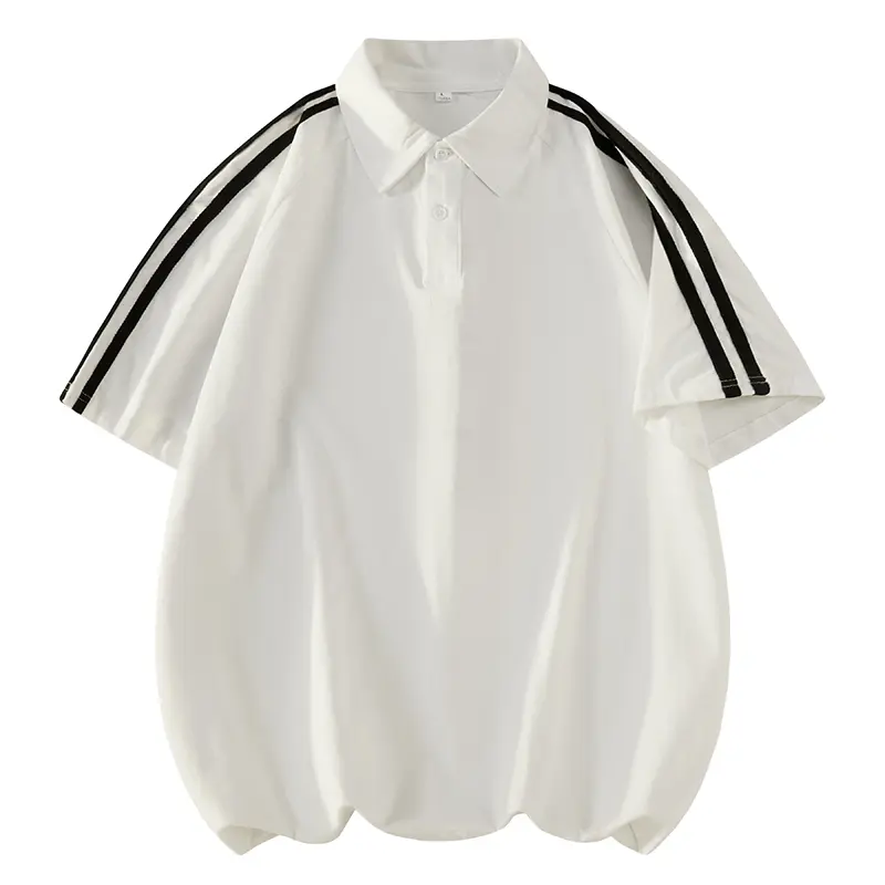 Men's Retro Polo Shirt with Dual-Stripe Raglan Sleeves, Chic Baggy Short-Sleeve Top, Versatile Lightweight Fabric for Casual Summer Wear, Versatile For Casual Occasions