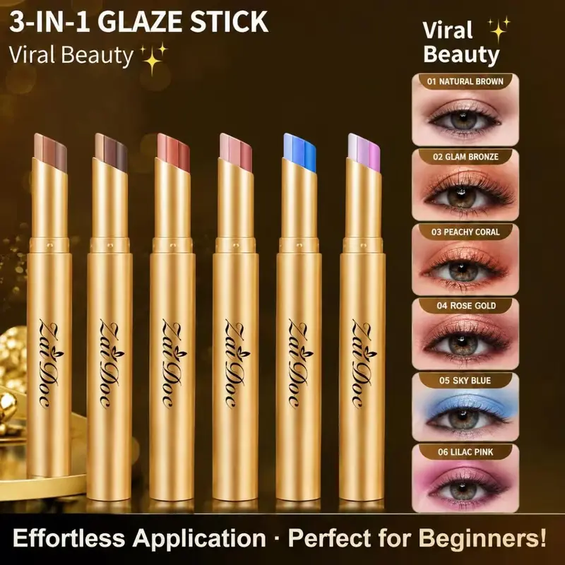 Buy 1 get 4 free --3-in-1 Easy Eyeshadow Stick for Beginners,Smudge-Proof in Seconds, One-Stroke Application,Creamy Shimmer Trio Eyeshadow Stick