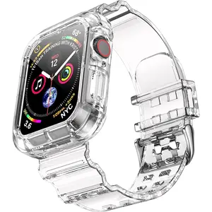 Clear Watch Band for Apple Watch 38mm 40mm 41mm Jelly Crystal Bumper Case Band for Women Men Compatible with Apple iWatch Series 9 8 SE 7 6 5 4 3 2 1 (clear 38/40/41mm)