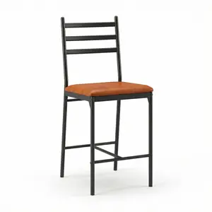 Garvee Bar Stools Set of 4, Counter Height Barstools with Footrest and Back, Modern Upholstered Bar Chairs, Metal Bar Stools for Kitchen Counter, Island, Counter Bar, Brown