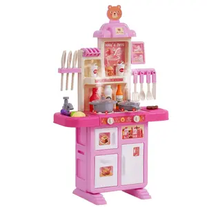 VEVOR Kids Kitchen Playset, Toddler Kitchen with Cooking Stove with Steam, Sounds and Lights, Play Kitchen Set with 48 PCS Cooking Accessory Set for Toddlers, Preschoolers, Children Ages 3-5, Pink