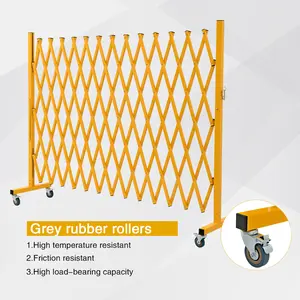GYMTIME Expandable Barricade, Metal Safety Barrier with Casters, Mobile Folding Security Gate, 11 FT, Adjustable Traffic Temporary Fence for Warehouse Shopping Mal