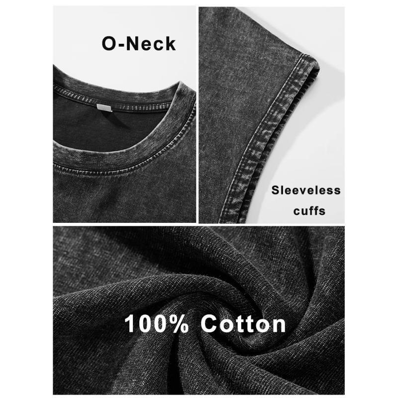 Men's Washed Sleeveless Tank Tops 4-Pack - Plain, Foldable, Raw Edge, Broken-In Soft Cotton Vests, Vintage Distressed Crewneck, Oversized S-3XL, Layer Under Hoodies, Casual Summer Menswear