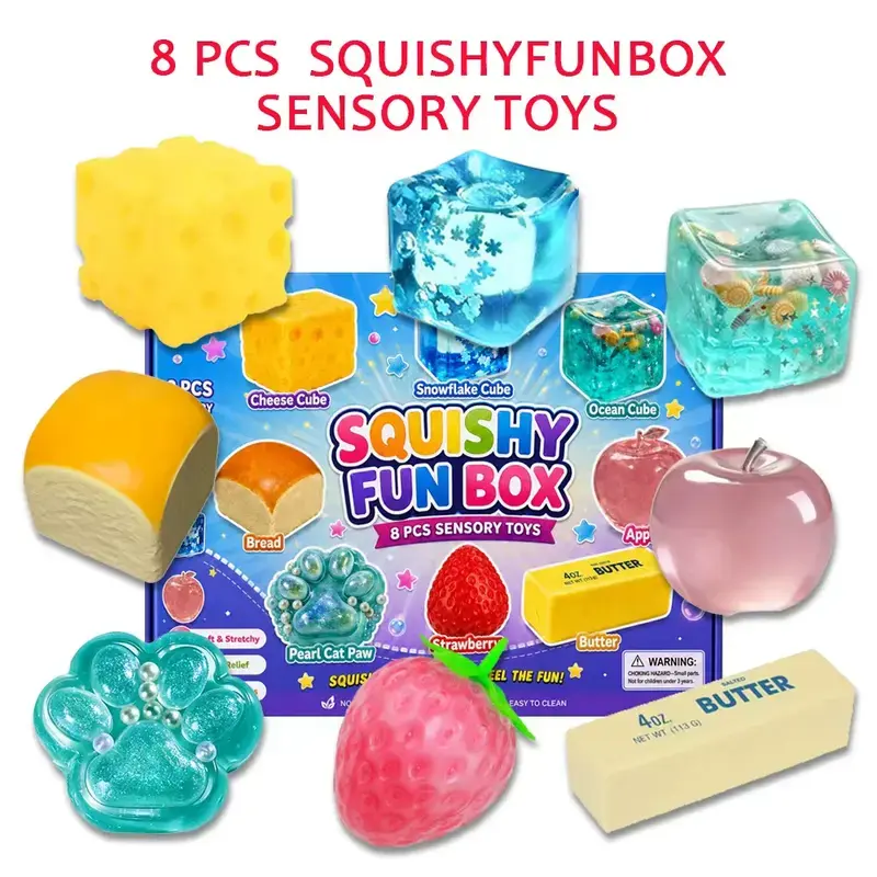 8-Piece Cute Animal Squishy Gift Pack, Malt Sugar Slow-Rebound Fidget Toy, Sensory Stress Relief Bundle for Party Favors & Holiday Gifts