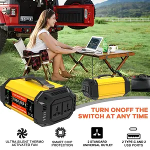 Pure Sine Wave Power Inverter 500W 12V to 220V for Solar System/Home/Outdoor/RV/Camping Power Inverter with 2 AC Outlets 2 USB, 2 Type-C 2 DC PV Ports