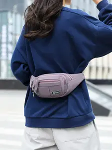 1pc  Ladies' slanted shoulder chest bag, solid color waist bag, zipper closure, fashionable and versatile, casual and simple, suitable for work, commuting, sports, shopping, ladies' chest bag, Zipper Fanny Pack