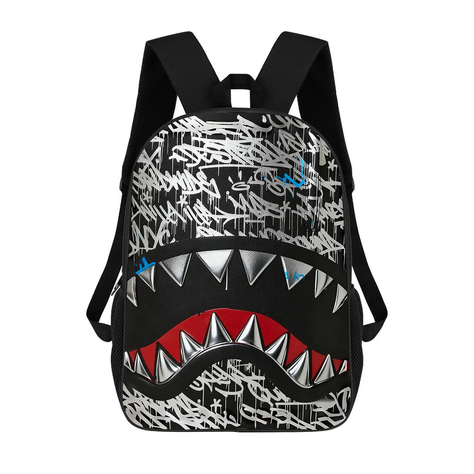6 style Shark Backpack for Boys Girls, Cool Shark Mouth Graffiti Backpack, Lightweight Durable Travel School Backpack, Fashion Streetwear Daypack for Kids Teens Students