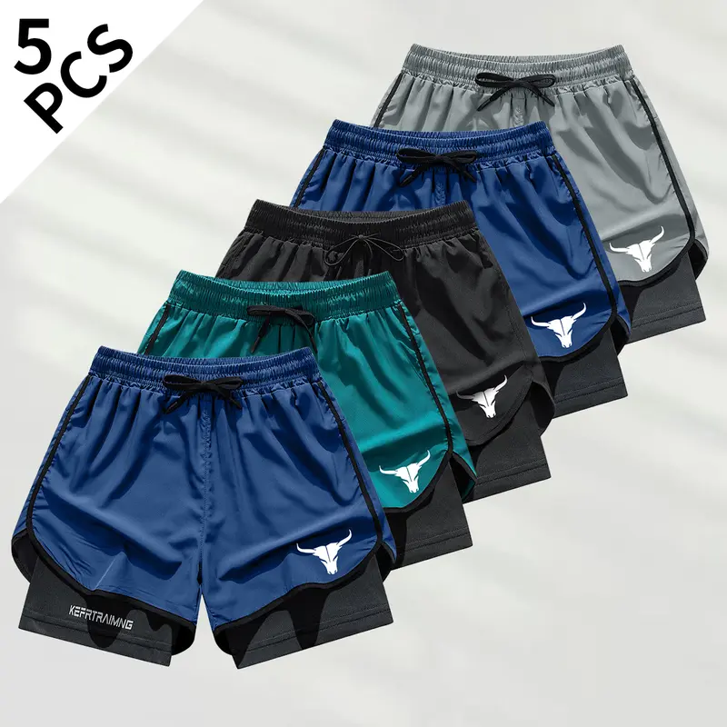 Men's Double-Layer Graphic Athletic Jorts - Activewear Bottoms for Summer, Ideal for Guy Gifts