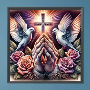 Cross & Prayer Pattern DIY Diamond Arts Colorful Handcraft Painting Kit without Frame, DIY 5D Diamond Arts Colorful Painting Kit for Beginner, Wall Art Decor for Home, Diamond Painting Kits