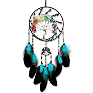 7 Chakras Dream Catchers, Tree of Life Dream Catchers Wall Decor, Rainbow   Stone Dreamcatcher for Bedroom Home Decor, Adults Boys Girls Festival Blessing  (7 Color Tree of Life)